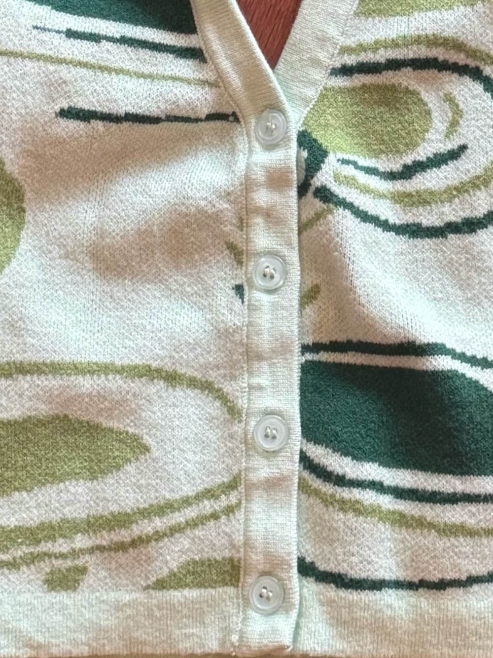 Sleeveless Collared Knit Crop Tank w Retro Green Print - Excellent Condition - Picture 6 of 9